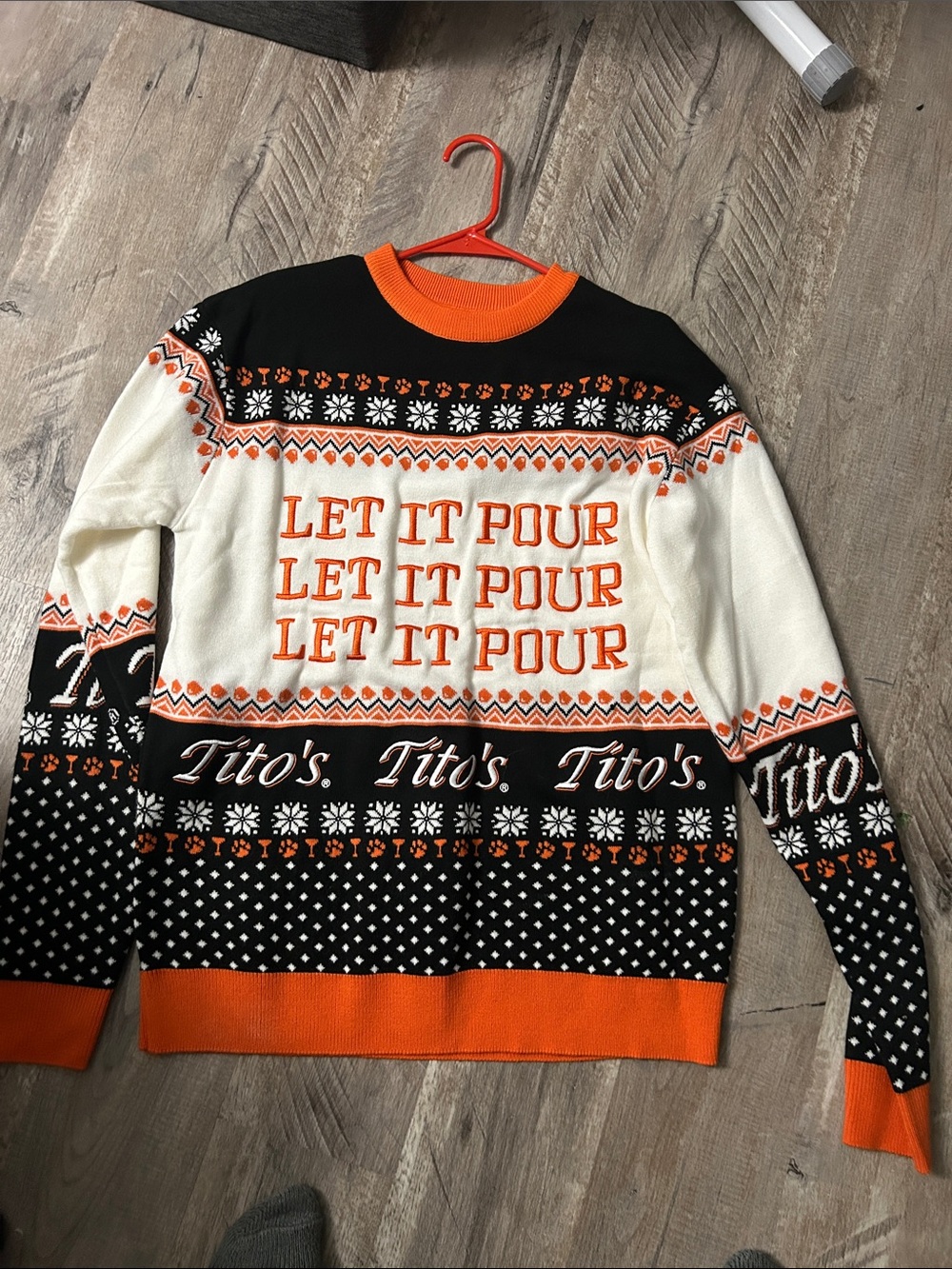Tito's  'Let It Pour' Christmas Crewneck Sweater - Black, White & Orange